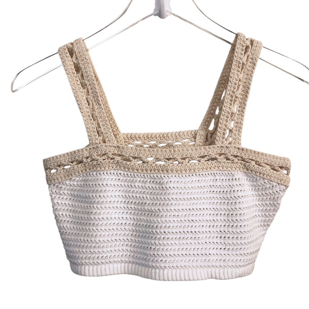 House of Harlow | Crochet Crop Top White Tan 70s Festival